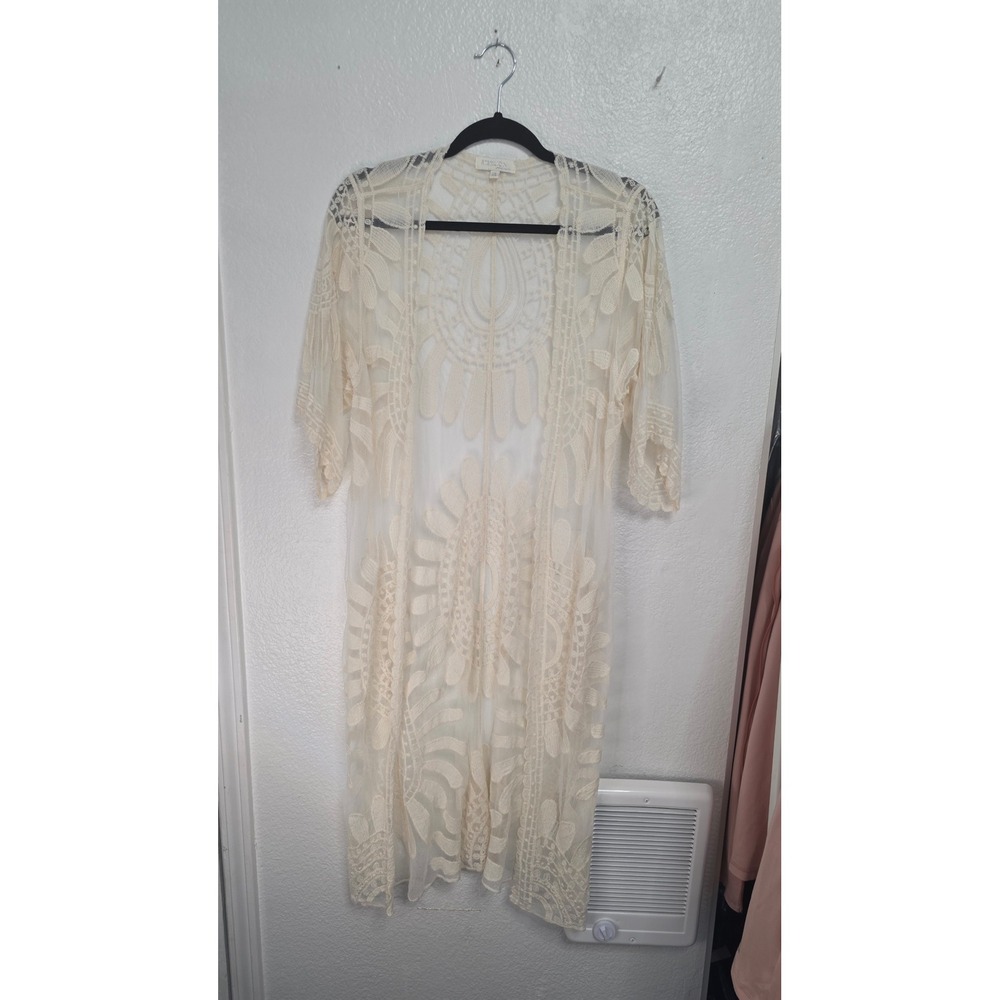 Rebellion Again Lace Duster Cardigan Womens XL Ivory Cream Excellent